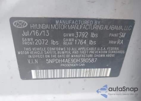 2013 Hyundai Elantra Gls from USA, damaged, VIN 5NPDH4AE9DH380587